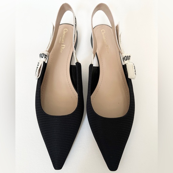 DIOR BLACK FABRIC AND RIBBON FLAT SLINGBACKS SIZE 42 - Picture 13 of 16